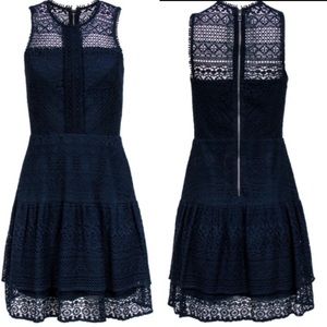 Parker  Navy Lace A-Line Dress Sz S NWT Stealth Lace Sleeveless Lined Ruffles